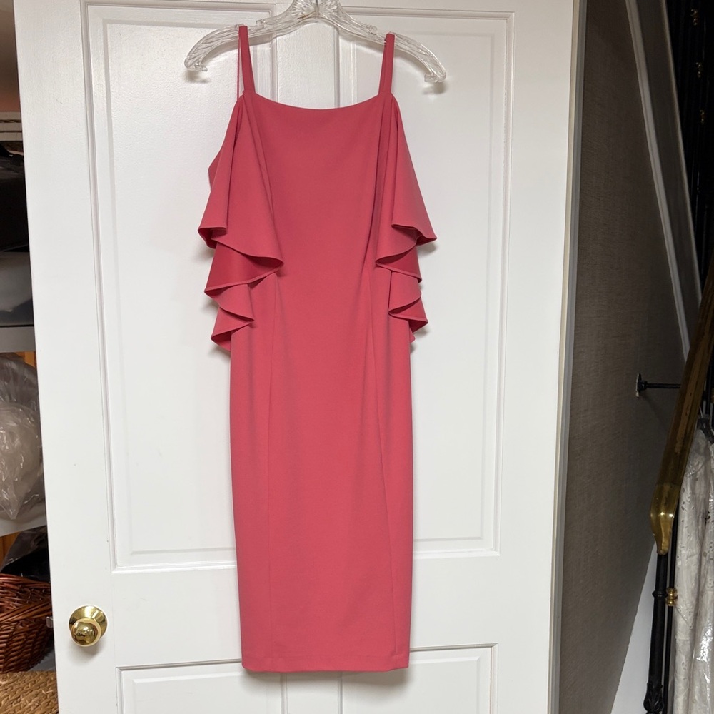 Adrianna Papell Pink Ruffle Midi Dress